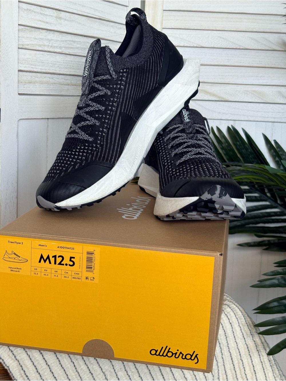 Allbirds Tree Flyer 2 Running Shoes Men’s 12.5 Natural Black Blizzard NIB